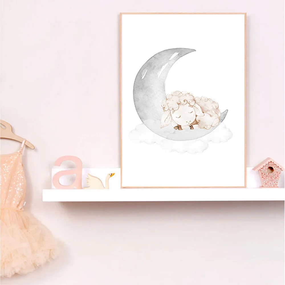 Постер для детской комнаты с изображением мультяшных животных ручной постер