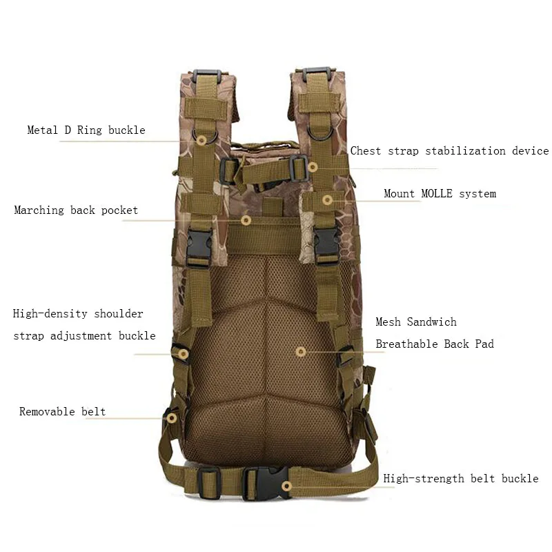 30L Camouflage 3p Backpack Army Fan Tactical Bag Outdoor Sports Mountaineering Oxford Waterproof Multifunctional | Спорт и
