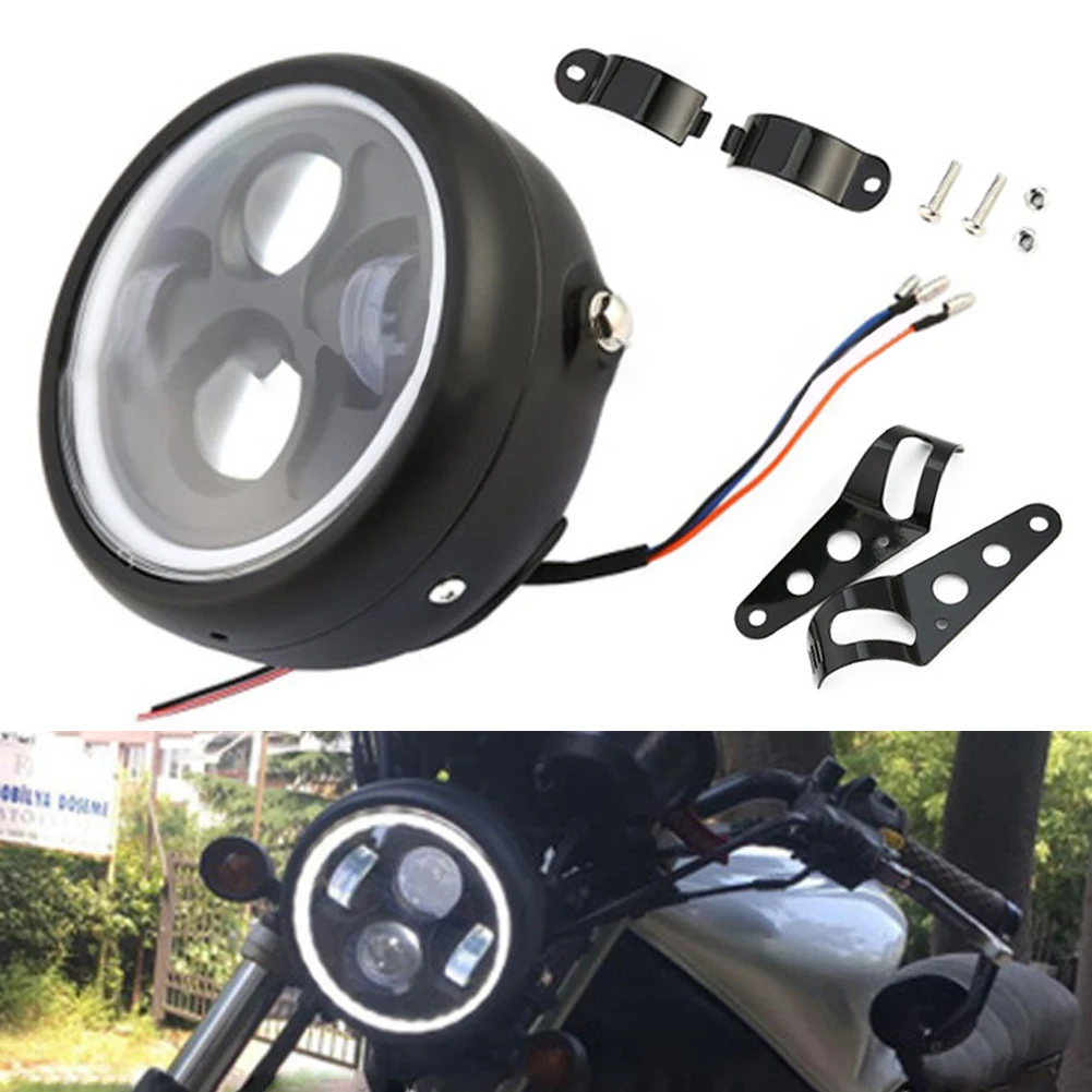 

Universal 5.75" 30W Motorcycle Headlight Retro LED Headlamp 12V Halo White with Bracket for Chopper Cafe Racer Bobber