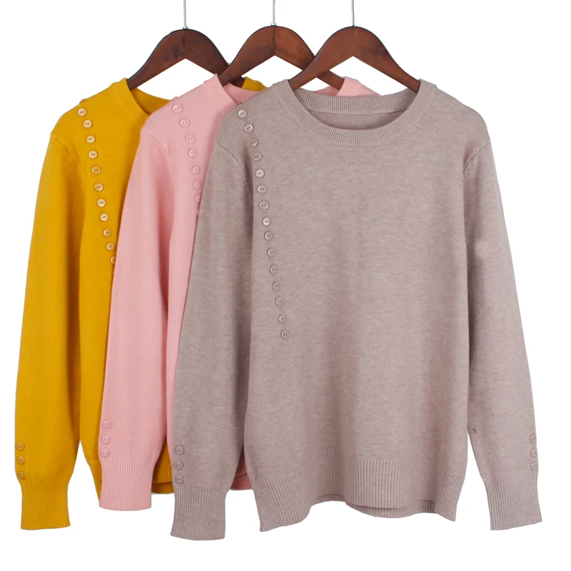 GIGOGOU вязаный женский свитер большого размера с круглым вырезом и пуговицами