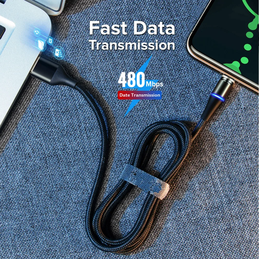 Магнитный USB кабель 3 А Micro Type C 8 Pin быстрая зарядка 0 QC для быстрой зарядки Samsung Xiaomi