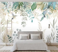 custom wallpaper 3d nordic hand painted small fresh tropical plants leaves flowers and birds murals living room background wall