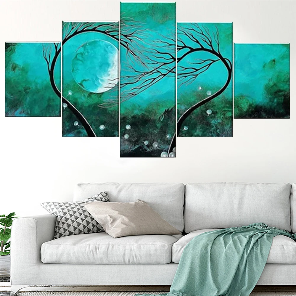 

5 Pieces Wall Art Canvas Painting Abstract Green Gem Poster Modern Living Room Home Decoration Framework Modular Pictures