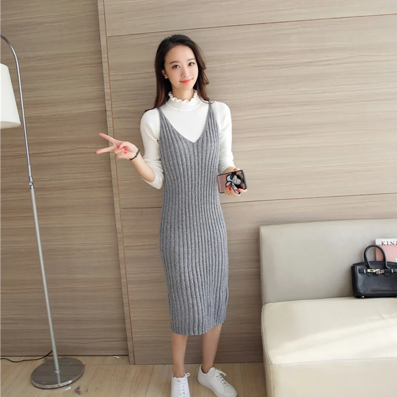 Женское трикотажное платье-жилет однотонное платье средней длины на бретельках