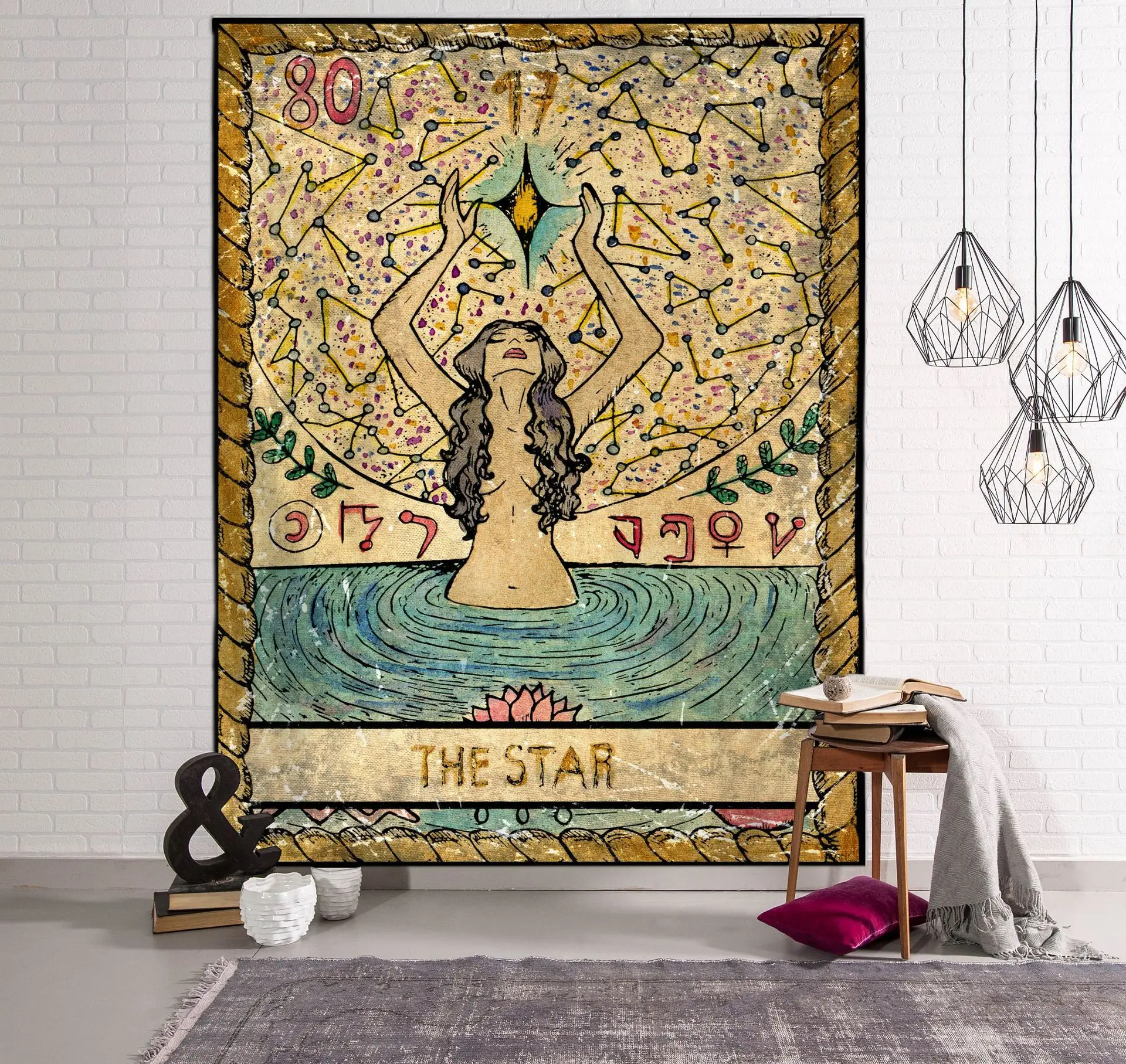 

Color Tarot Card Hanging Cloth Horoscope Canvas Sun Stars Moon Bedroom Living Room Tapestry Indian Blanket Background Fabric Dec