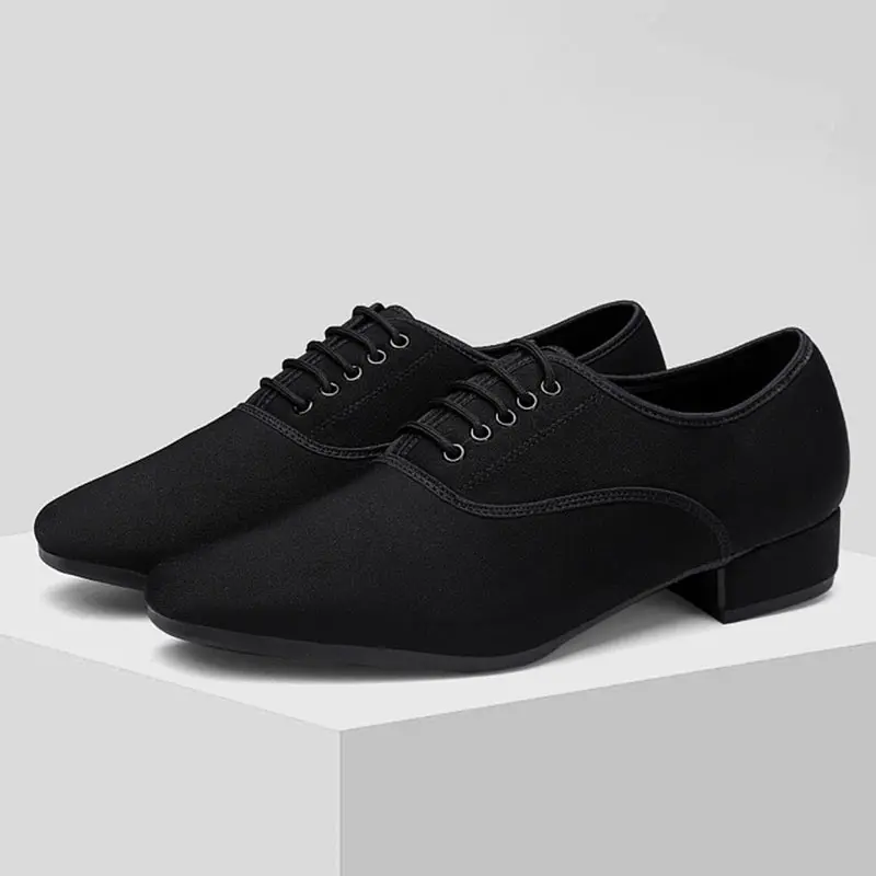 Men Latin Dance Shoes Jazz Adult Ballroom Salsa Dancing Shoes Professional Black Canvas Plus Size Low Heel Tango Dance Sneakers