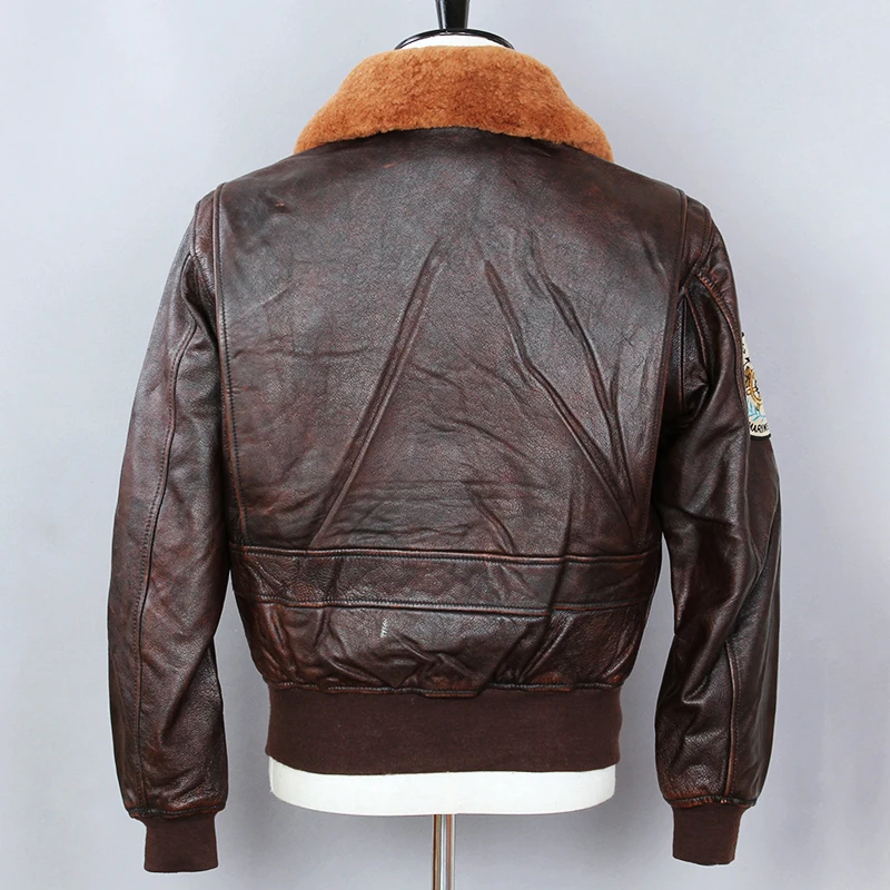 Мужская кожаная куртка-бомбер Air 2020 коричневый облегающий жакет из натуральной