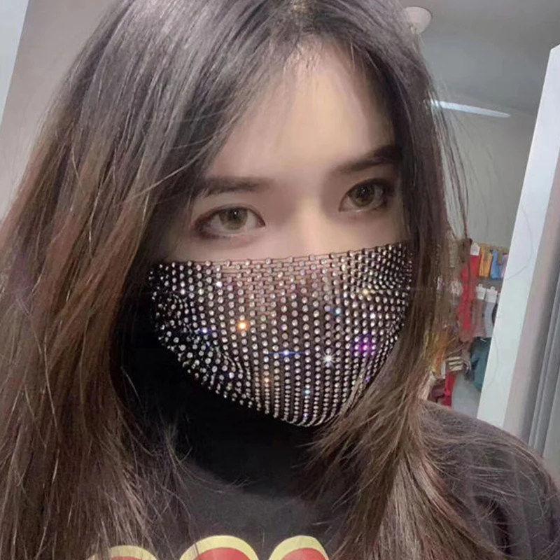 

New Shining Luxury Jewelry Rhinestone Mask Women Halloween Fashion Sexy Crystal Sequins Breathable Reusable Dancer Party Masks