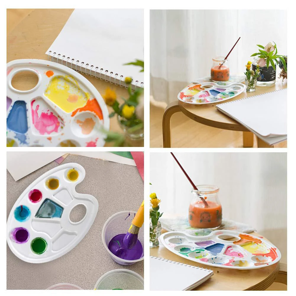 

6pcs Reusable Acrylic Painting Paint Pallet Washable DIY Professional With Thumb Hole Kids Adults 10 Wells Stackable PP Palette