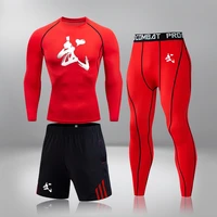 new mens red warm sweatshirt pants suit autumn and winter compression quick drying warm fitness clothes ufy mens brand clothin