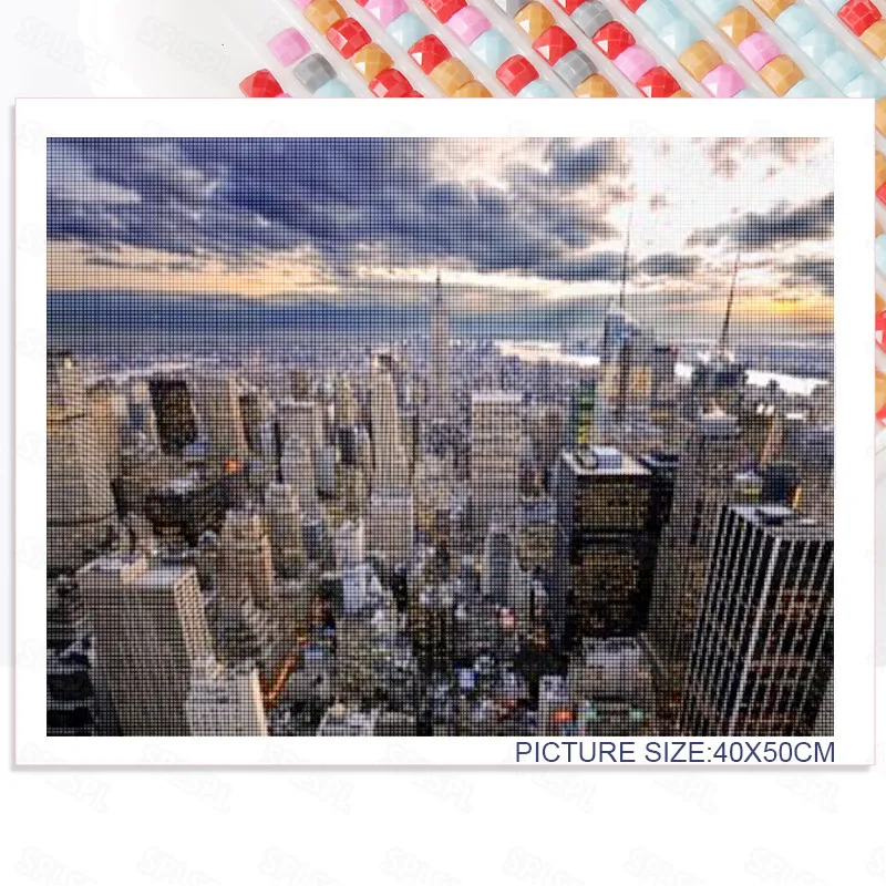 

Diy Diamond Painting Modern Architecture Creative High-Rise Building Living Room Decoration Painting Hanging Painting