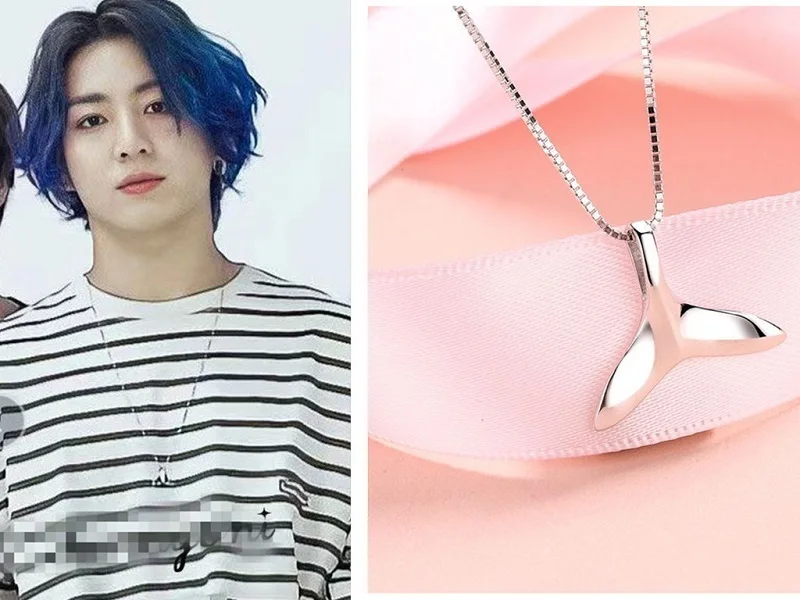

KPOP Bangtan Boys JK Tian Jung Kuni Whale Dolphin Tail Necklace Men's Sweater Chain Accessories New Korea Group Thank You Card