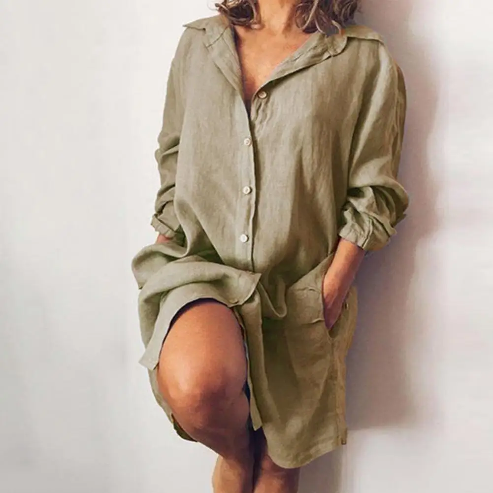 Стильная длинная рубашка с отложным воротником удобная рабочая одежда средней