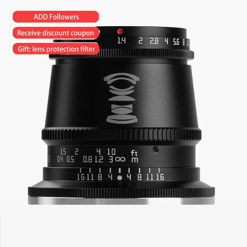

Mingjiang оптика 17 мм f1.4 Большая диафрагма широкоугольный фиксированный фокус микро одиночный объектив подходит для Fuji X Canon E mount m43