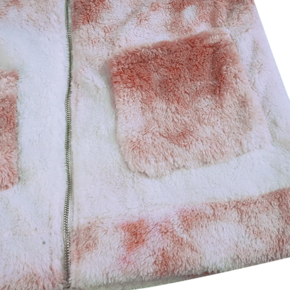 

2021 Spring New Fuzzy Fleece Sweater Women Furry Warm Zipper Tie Dye Print Cardigan Loose Casual Vintage Fashion Winter Top Coat