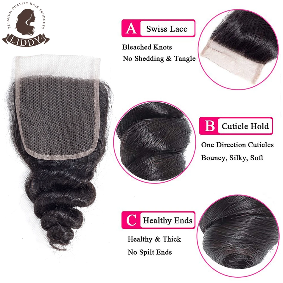 Liddy свободная волна 4x4 кружевная застежка 100% человеческие волосы малайзийские