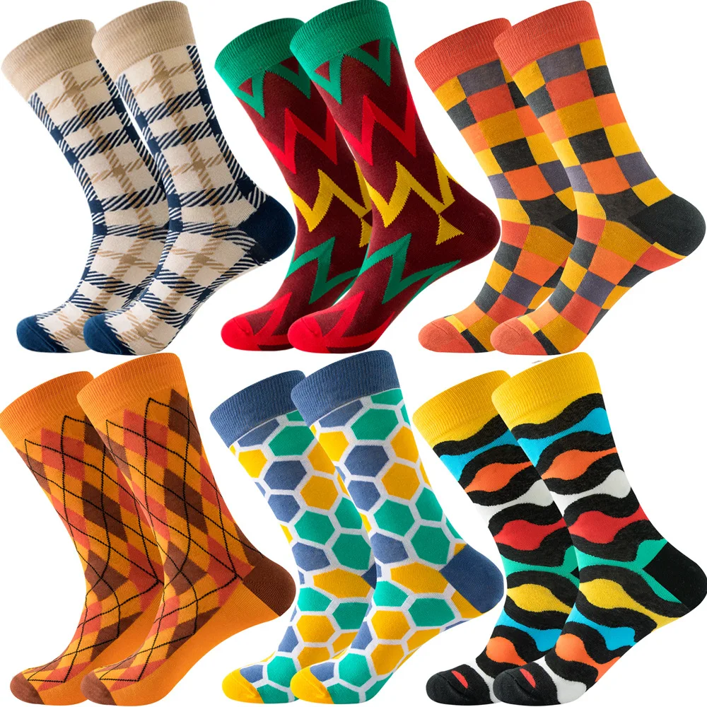

Socks College Style Funny Novelty Geometric Square Wave Diamond Patterns Middle Tube Dress Boot Socks Trendy Casual Cotton Socks
