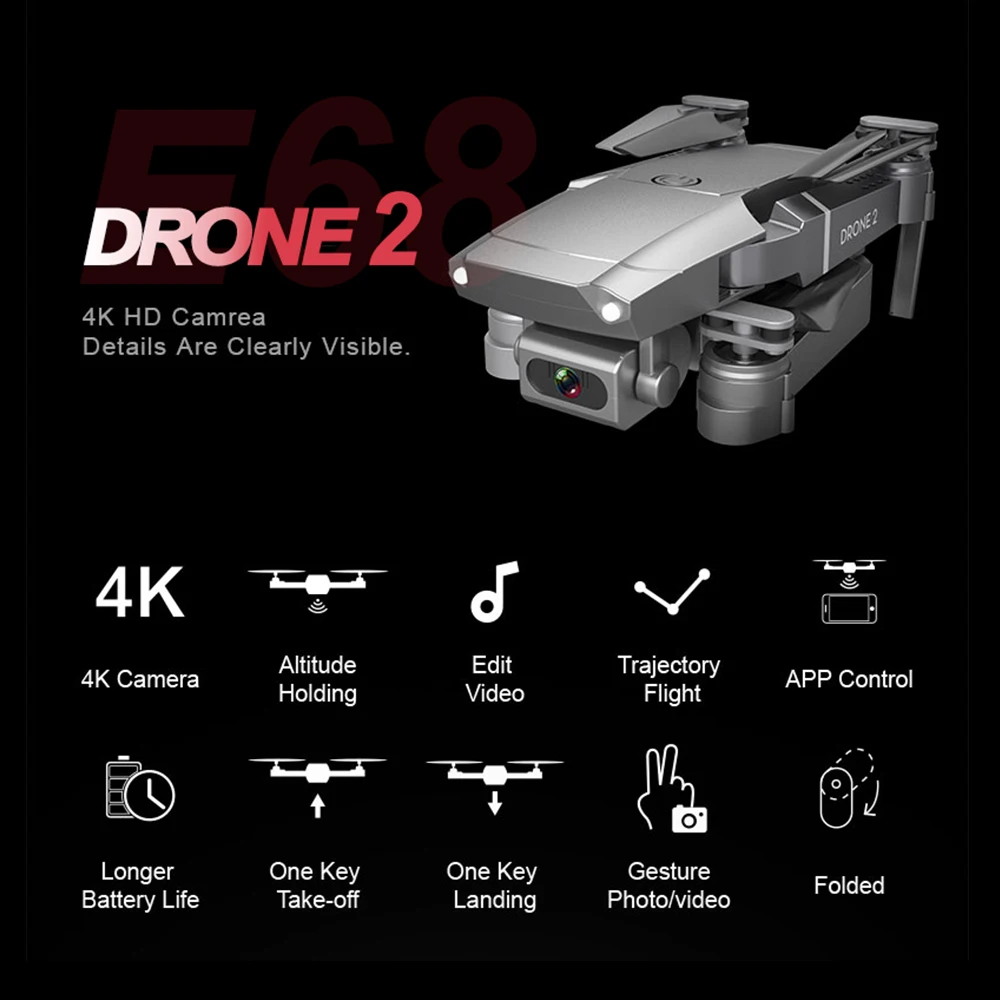 E68 Дрон 4K Профессиональный Мульти-аккумулятор более длительный срок службы