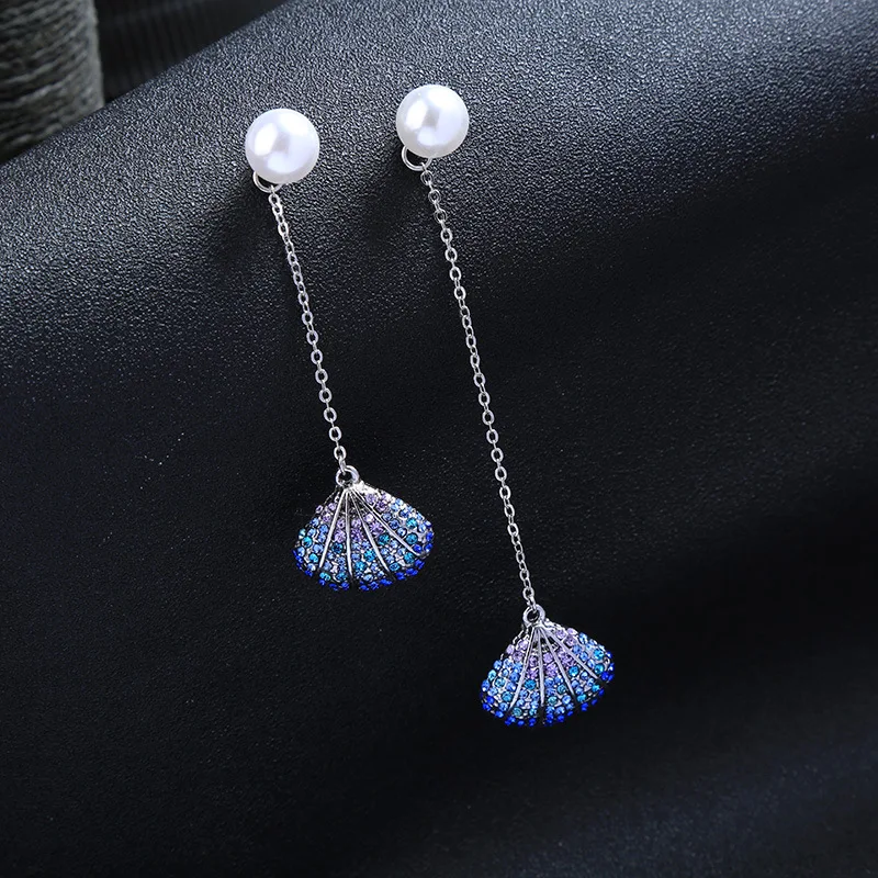 Богемные длинные висячие серьги в форме раковины с кристаллами для женщин новые