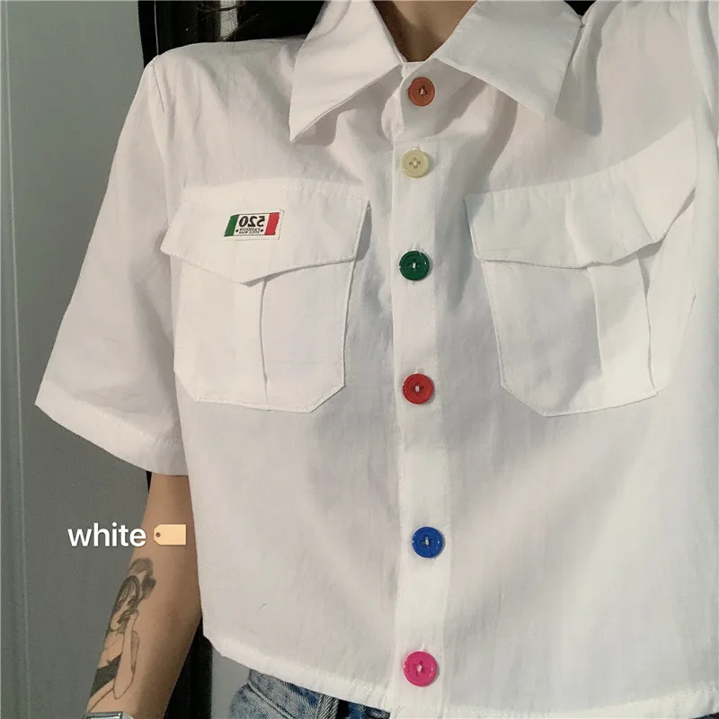

Fashion Woman Short Sleeve Tops Women Summer Sweet Single-breasted T-Shirts Korean Preppy Cute All-match New Loose Chic Tops