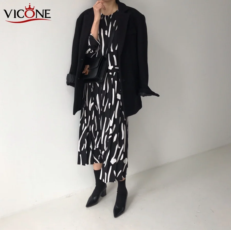 

VICONE Vintage Style 2020 New Spring Summer Printing Dress Elegant Party Vestidos