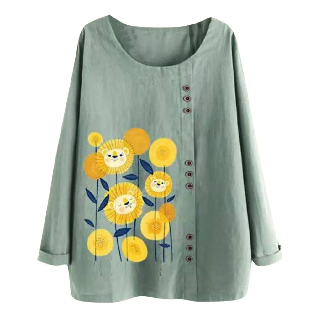 Женская свободная Льняная блуза на пуговицах размера плюс майка с подсолнухом