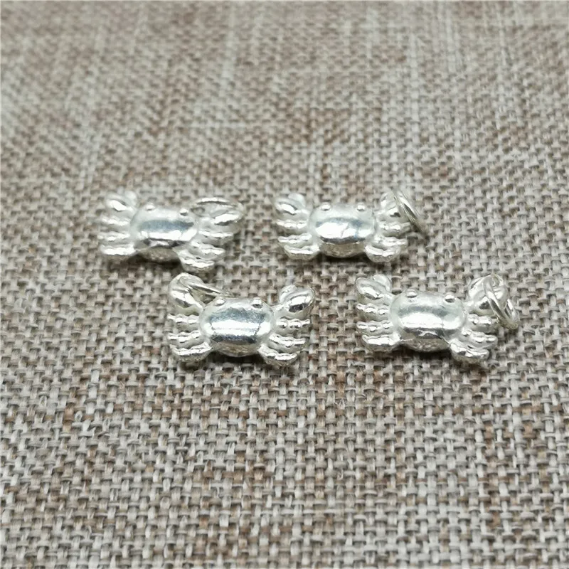 925 пробы Серебряная блестящая подвеска в виде краба с двух сторон для браслета