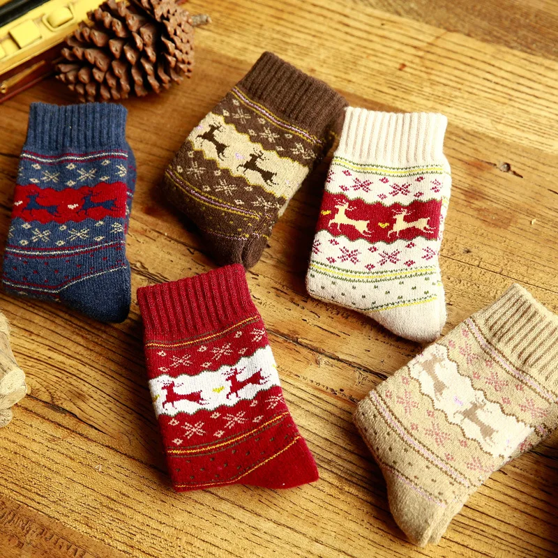 Women Girls Merry Christmas Socks Snowflake Deer Cotton Wool Winter Warm Female Sock Xmas Gifts | Женская одежда