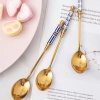 ceramic kitchen dessert spoon stainless steel with ceramic long handle gold %e2%80%8bcoffee milk spoon spoon kitchen tableware cutlery