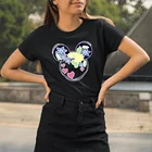 Женская футболка с принтом Микки Мауса, черная футболка с круглым вырезом, модная футболка в Корейском стиле Диснея с коротким рукавом, Прямая поставка, новинка, женская футболка