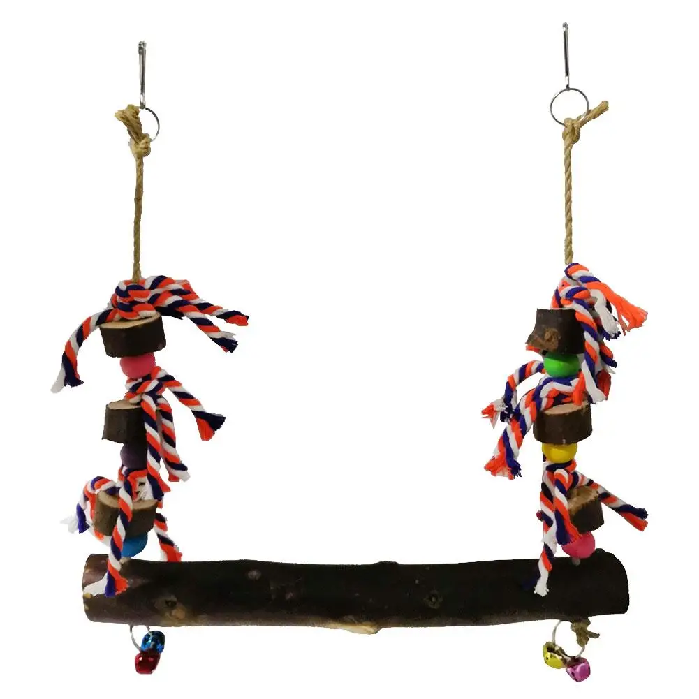 

Bird Wooden Swing Perch Natural Handmade Pet Relaxing Swing Hens Chewing Toy with Bells for Chicken Bird Parrot Pet Training