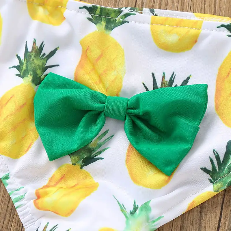 

2021 Swimwear Three-Piece Baby Girls Tassel Sling Swimsuit Pineapple Print Briefs Hair Band Beach Seaside Summer