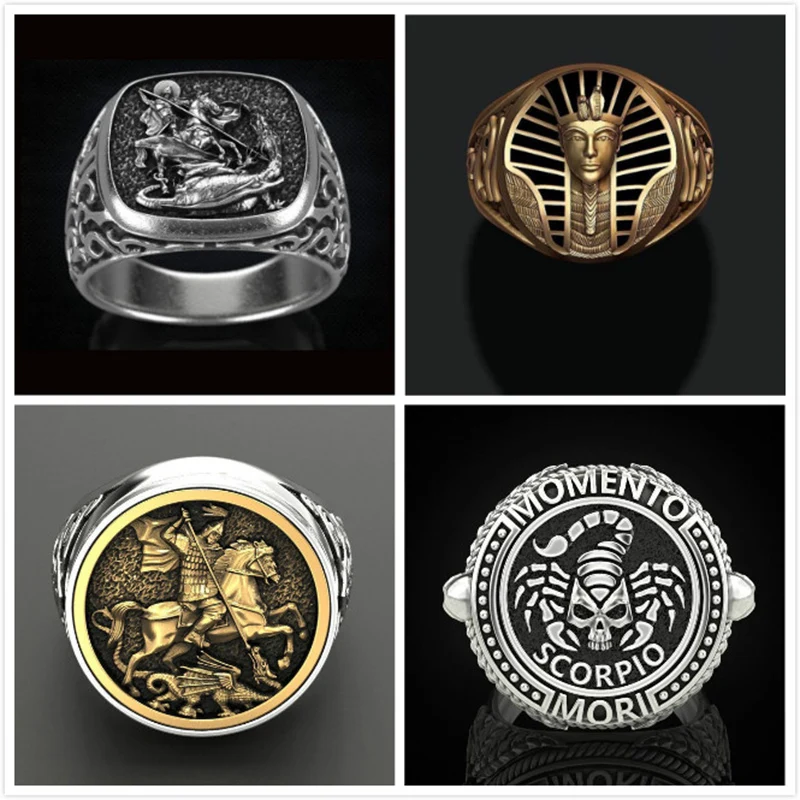 

Vintage Punk Rings for Men Hexagon Spaceship Pharaoh Knight Scorpion Totem Thumb Ring Couple Diablo Party Jewelry Gift