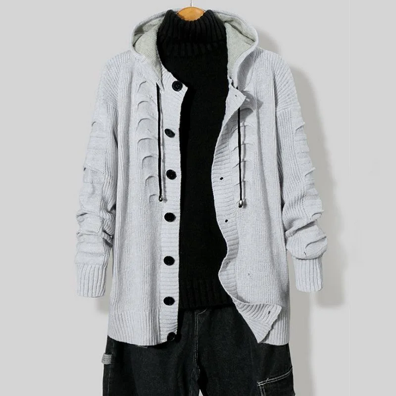 

European American Autumn Winter New Men's Clothing Youth Single-breasted Cardigan Hooded Sweater Long-sleeved Knitted Coat
