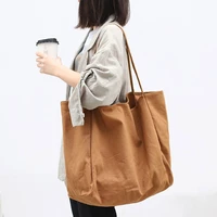 korean version of simple large capacity shopping bag ins sensi literary canvas shoulder bag leisure retro solid color handbag