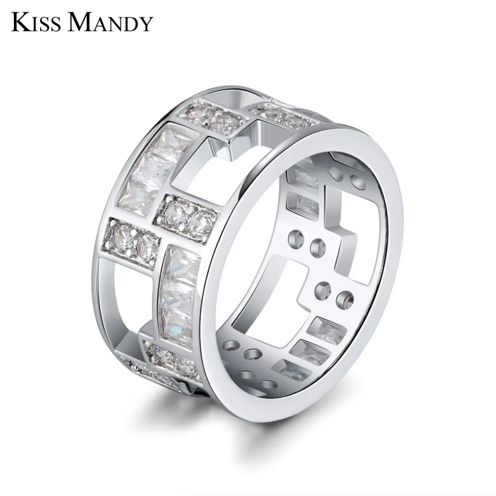 KISS MANDY Sliver Geometric Rings For Women Classic Hollow Tetris Shape AAA Zircon Original Design Jewelry Gifts LR172|Кольца| |