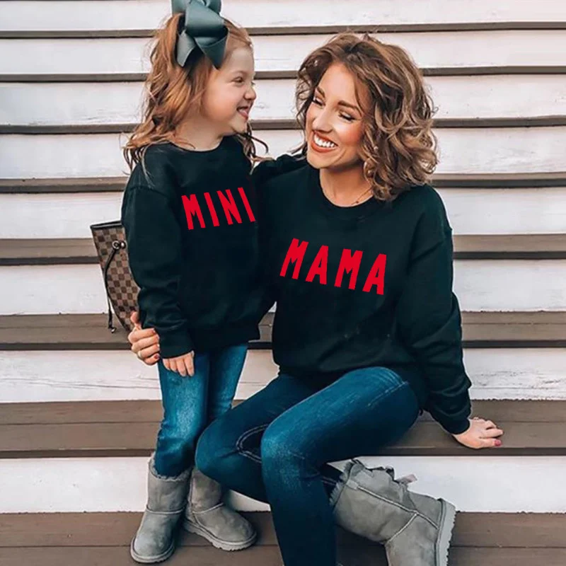 

2021 Autumn Family Matching Hoodies Fleeces Mini Mama Letter Printed Clothes Sweatshirt Mother Daughter Kpop Sudadera Mujer Coat