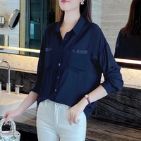 elegant chiffon women blouse shirt solid loose buttons female tops shirts new summer spring office ladies work blouses plus size