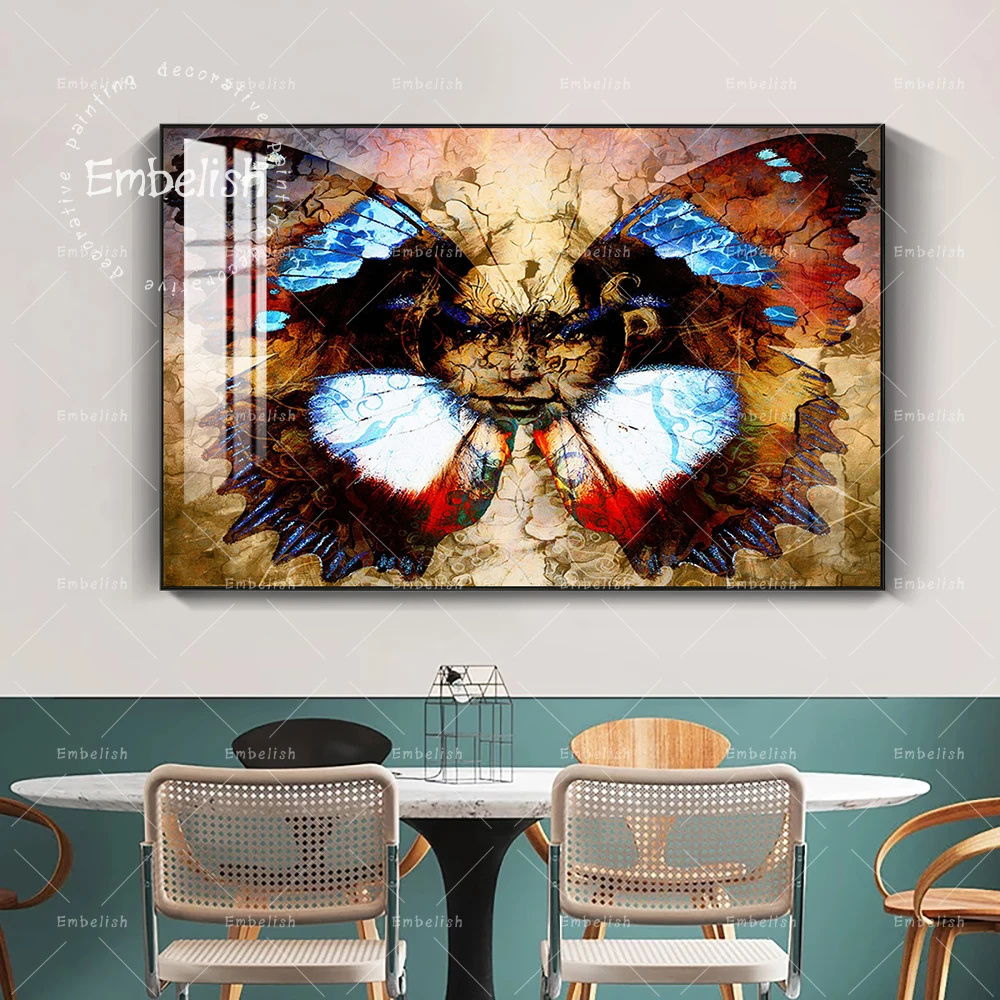 

1 Pieces Abstract With Butterfly Face Cool Wall Art Pictures For Living Room Modern Home Decor Posters HD Spray Canvas Paintings