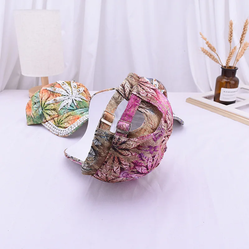 New Handmade Pearl Women Baseball Cap Spring Summer Ladies Elegant Leaf Diamond Sun Hat Fashion Luxury Travel Children Cap