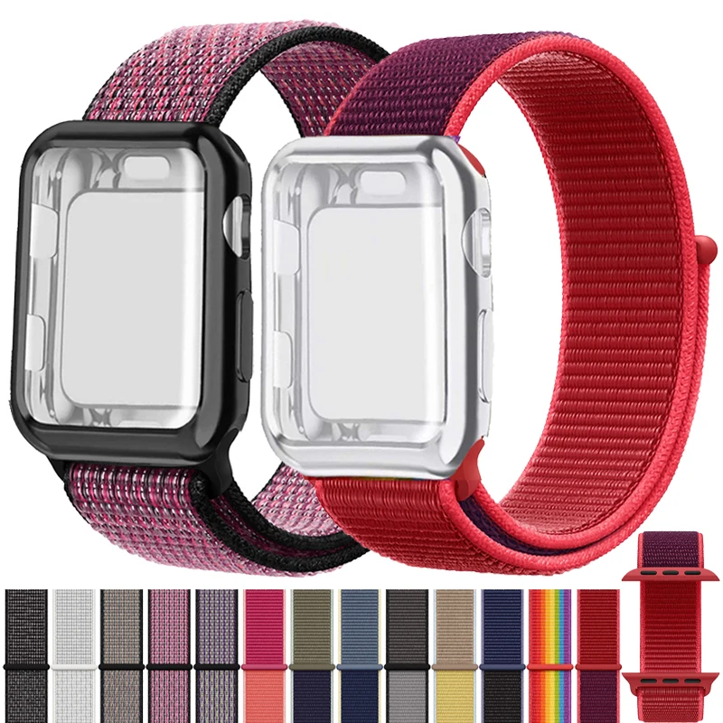 Спортивный ремешок петля + чехол для Apple Watch 38 мм 42 40 44 iWatch 5 4 3 Браслет watch защита
