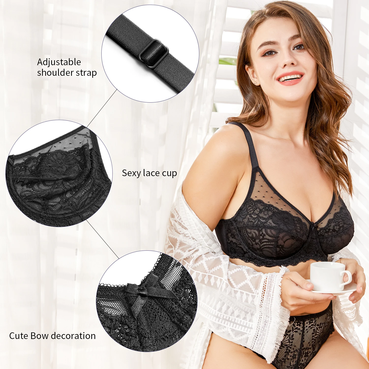 Wingslove Women Sexy Lace Seamless  Flora Bras Underwire Non-Padded Brassiere Firm Support Chest Mesh  Transparent Lingerie