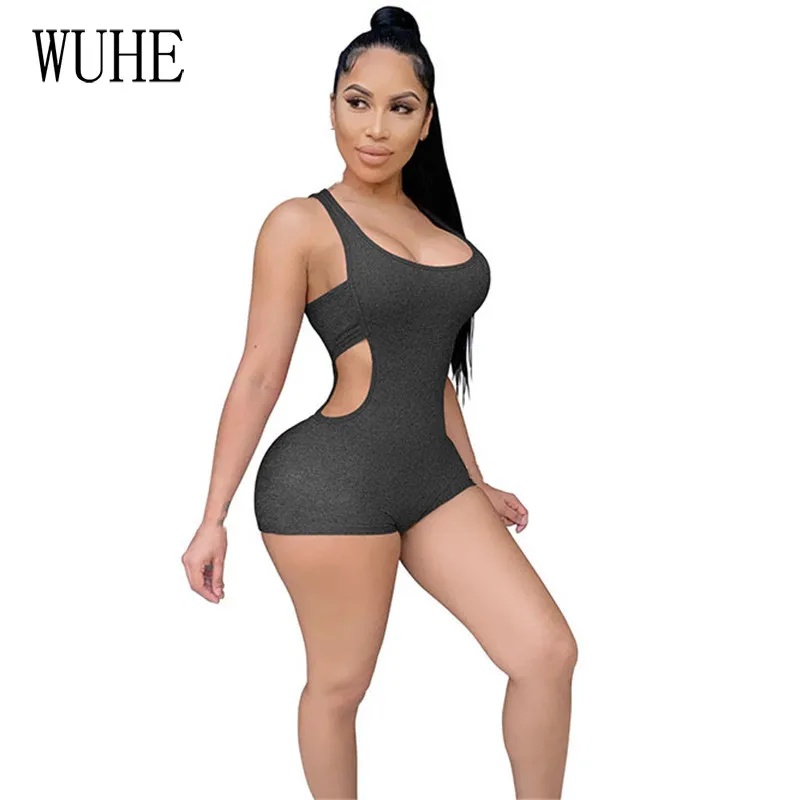 

WUHE Sports Fitness Playsuits Hollow Out Off Shoulder Package Hip Skinny Sleeveless V Neck Sexy Party Club Summer Overalls