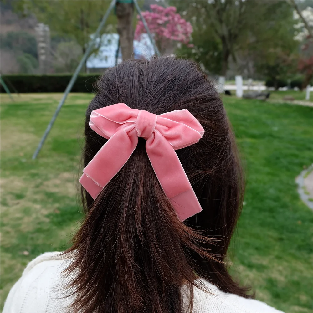 

Velvet Double Bow Hair Clip Elegant Bow Tie Hairpins Barrettes Vintage Women Girls Pink Wine Red Bow Headwear Prom Accessories