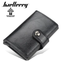 baellerry new men and women casual card holder hasp protector smart card case rfid aluminum box slim unisex pu leather wallet