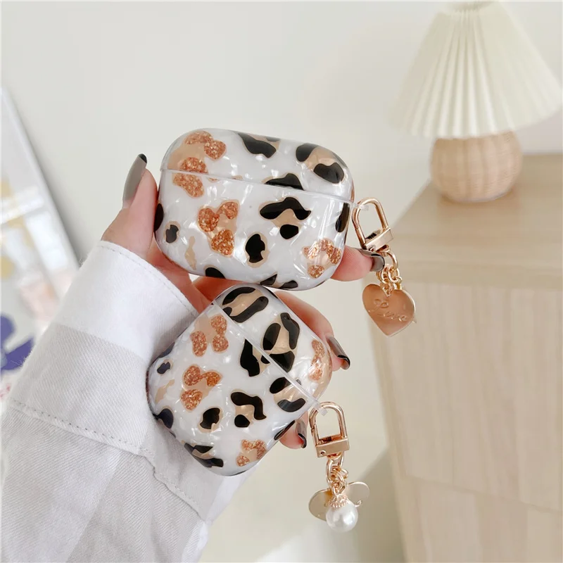 

Luxury Leopard Conch Pattern Love Heart Pendant Soft Case For AirPods Pro Earphone Cases Wireless Charging Cover for Airpods 1 2