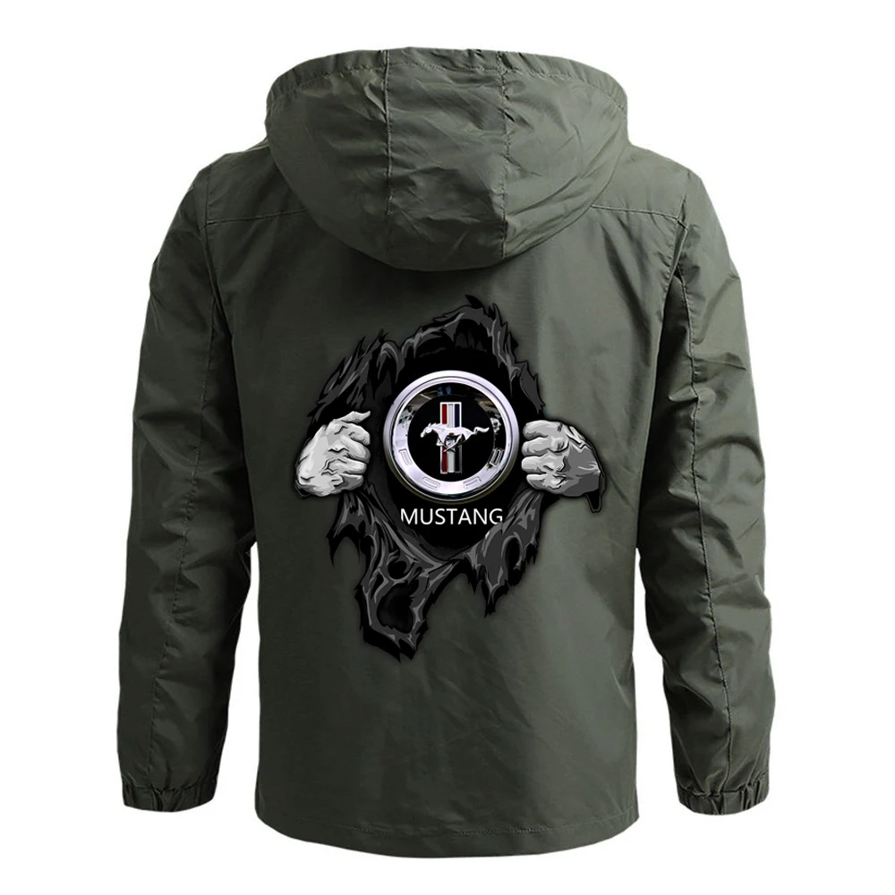 

2021New Men Mustang Logo Zipper Hooded Style Custom Print Classic Warm Sweatshirt Cardigan Zipper Male Hoodies Jacket Coats