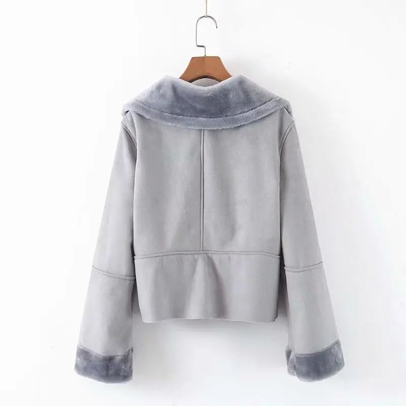 Женская замшевая куртка из искусственной кожи с воротником искусственного меха