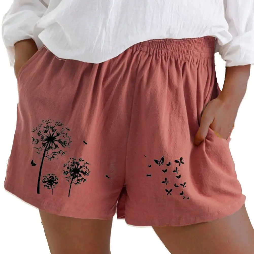

Summer Shorts Dandelion Print Solid Color Loose Wide Leg Pockets Shorts Loose Wide Leg Pockets Shorts Women Shorts 3XL