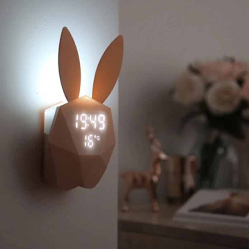 Светодиодный Ночной светильник в форме кролика с музыкальным звуком|Будильники|